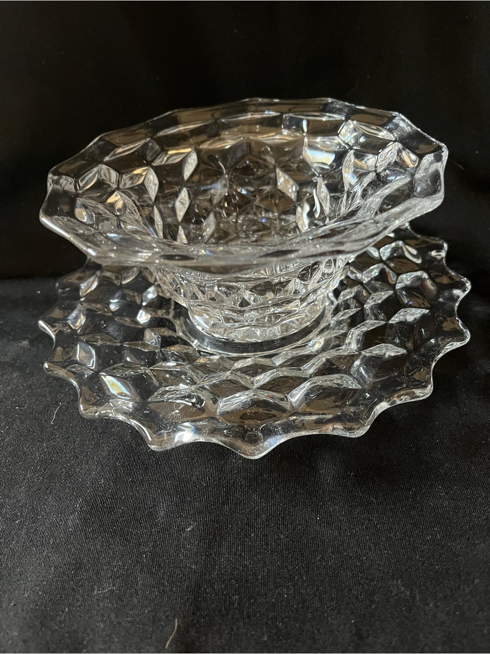 Pressed Clear Glass Dessert Bowl and Matching Plate - Elegant Serveware FOSTORIA